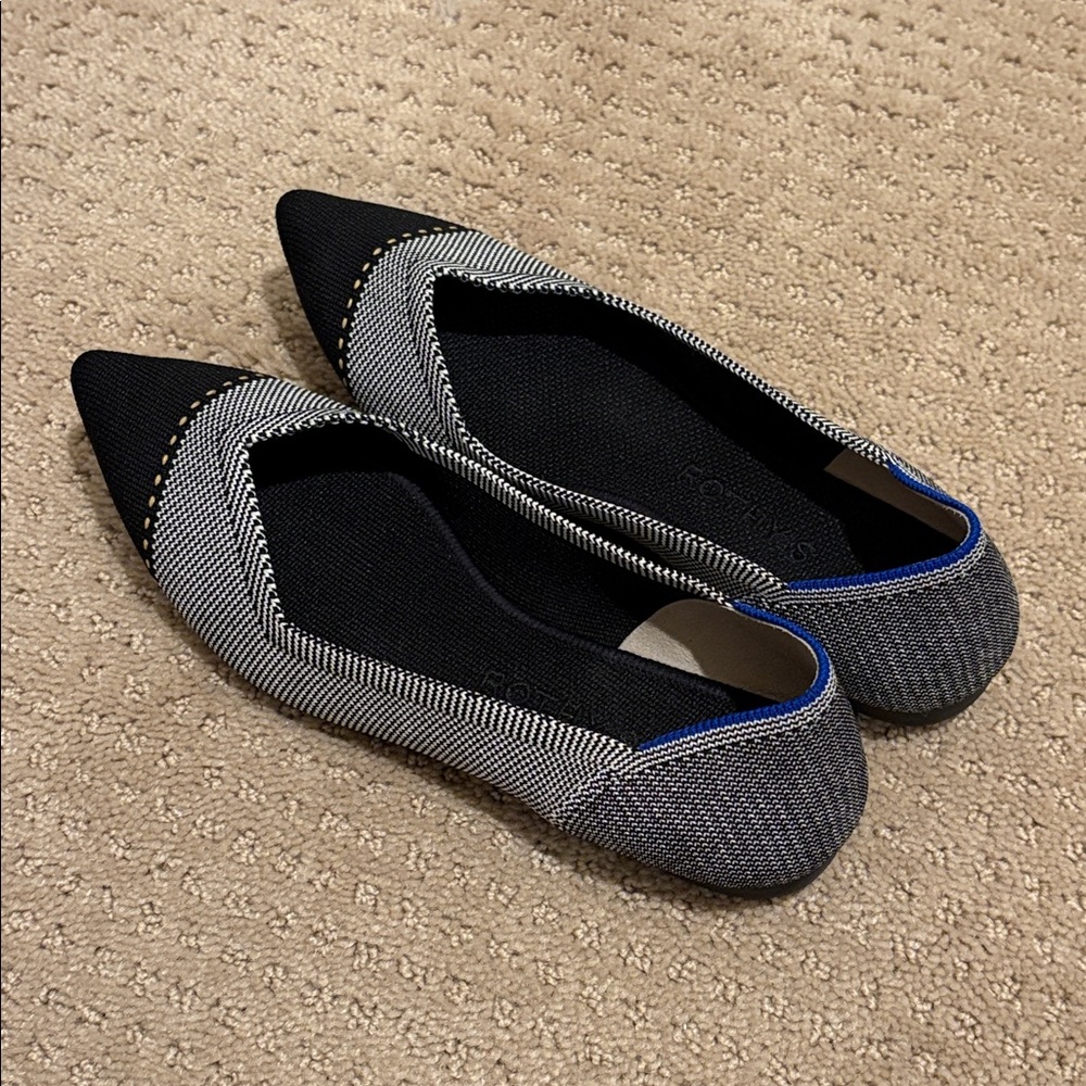 Rothy's Black and Blue Patterned Flats